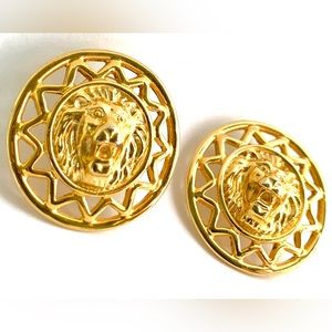 Vintage 1980s Anne Klein Lion Logo Gold Earrings Anne Klein Statement Earrings